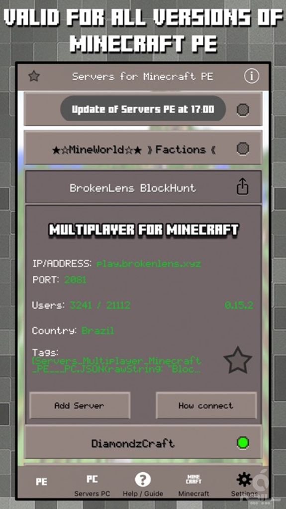 Multiplayer Servers for Minecraft PE & PC w Mods